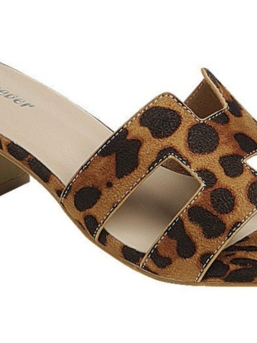 FOREO Leopard Print Open-Toe Slide Sandal in Brown and Black